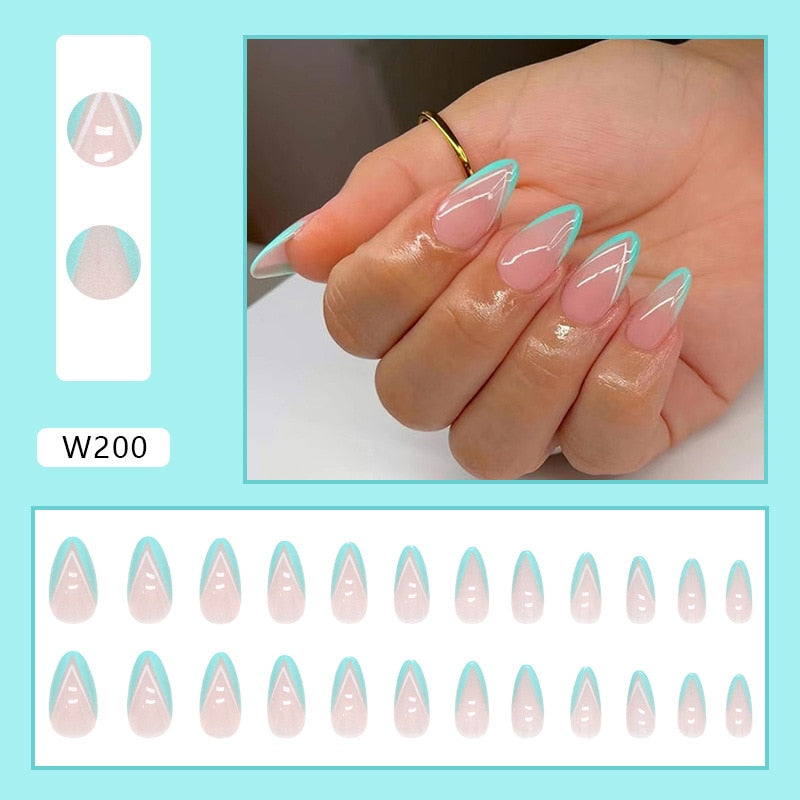 24P Removable Ballerina Press On Nail Art Long Round Head Fake Nails Full Cover Artificial Wearing Reusable False Nails Finished W200