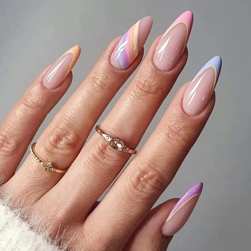 24P Removable Ballerina Press On Nail Art Long Round Head Fake Nails Full Cover Artificial Wearing Reusable False Nails Finished W120