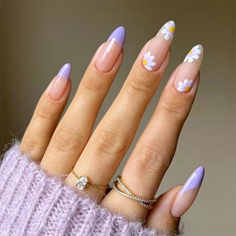 24P Removable Ballerina Press On Nail Art Long Round Head Fake Nails Full Cover Artificial Wearing Reusable False Nails Finished W082