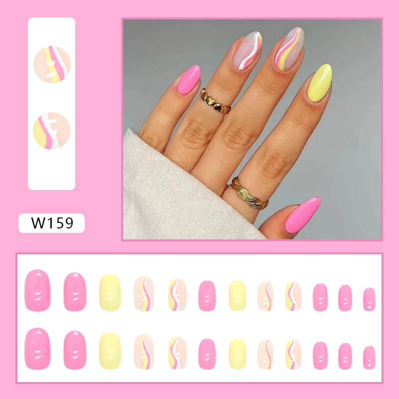 24P Removable Ballerina Press On Nail Art Long Round Head Fake Nails Full Cover Artificial Wearing Reusable False Nails Finished W159