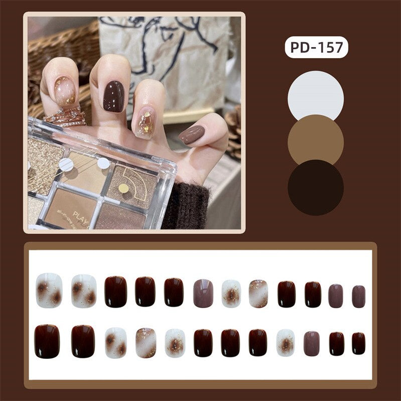 24PCS Fake Nail Patch Cute Short Cow Butterfly Printed False Nail Full Finished for Girl Nail Art Tips Press On Nail Wearable Spain 369634