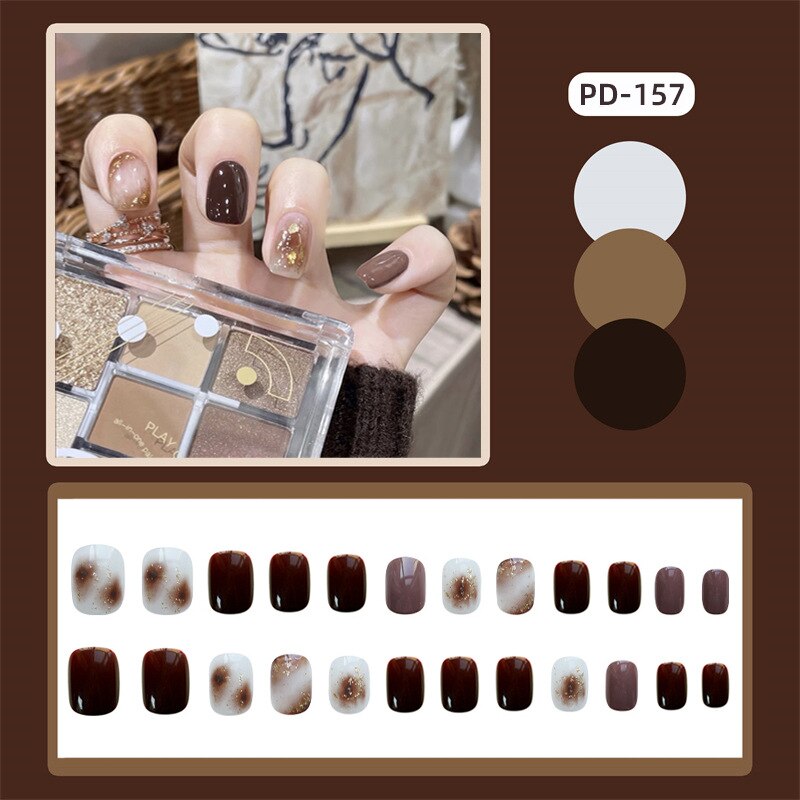 24PCS Fake Nail Patch Cute Short Cow Butterfly Printed False Nail Full Finished for Girl Nail Art Tips Press On Nail Wearable Spain 369634