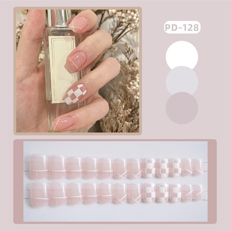 24PCS Fake Nail Patch Cute Short Cow Butterfly Printed False Nail Full Finished for Girl Nail Art Tips Press On Nail Wearable Spain 370173