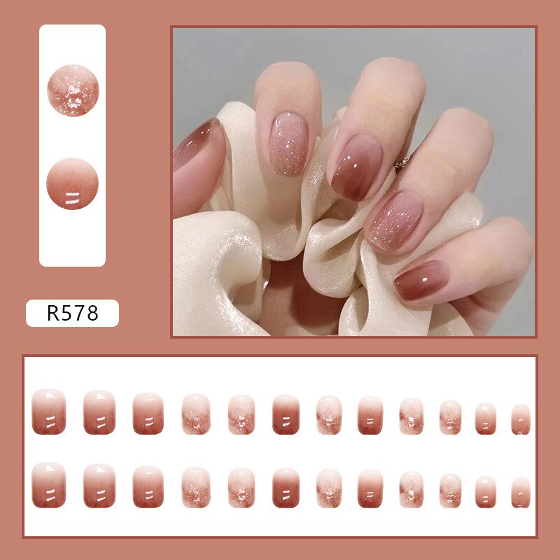 24PCS Fake Nail Patch Cute Short Cow Butterfly Printed False Nail Full Finished for Girl Nail Art Tips Press On Nail Wearable Spain 721680