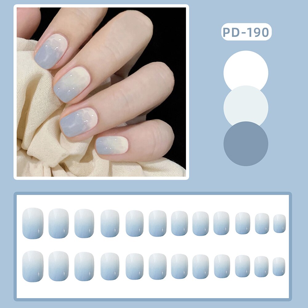 24PCS Fake Nail Patch Cute Short Cow Butterfly Printed False Nail Full Finished for Girl Nail Art Tips Press On Nail Wearable Spain 718713