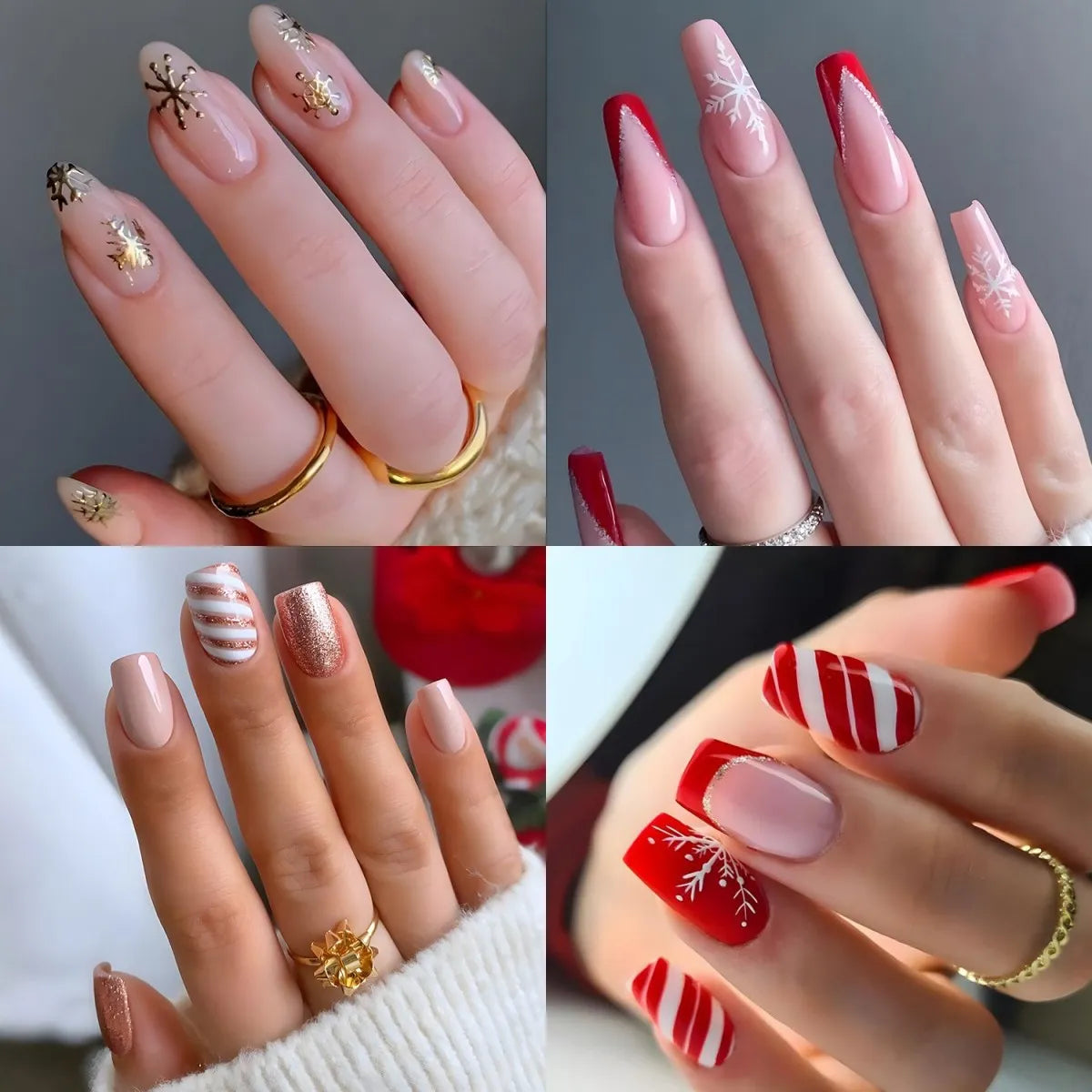 24Pcs Christmas Exclusive False Nails Wearable Xmas Style Fake Nails Checked Snowflake Design Full Cover Press on Manicure Tips* Basso & Brooke