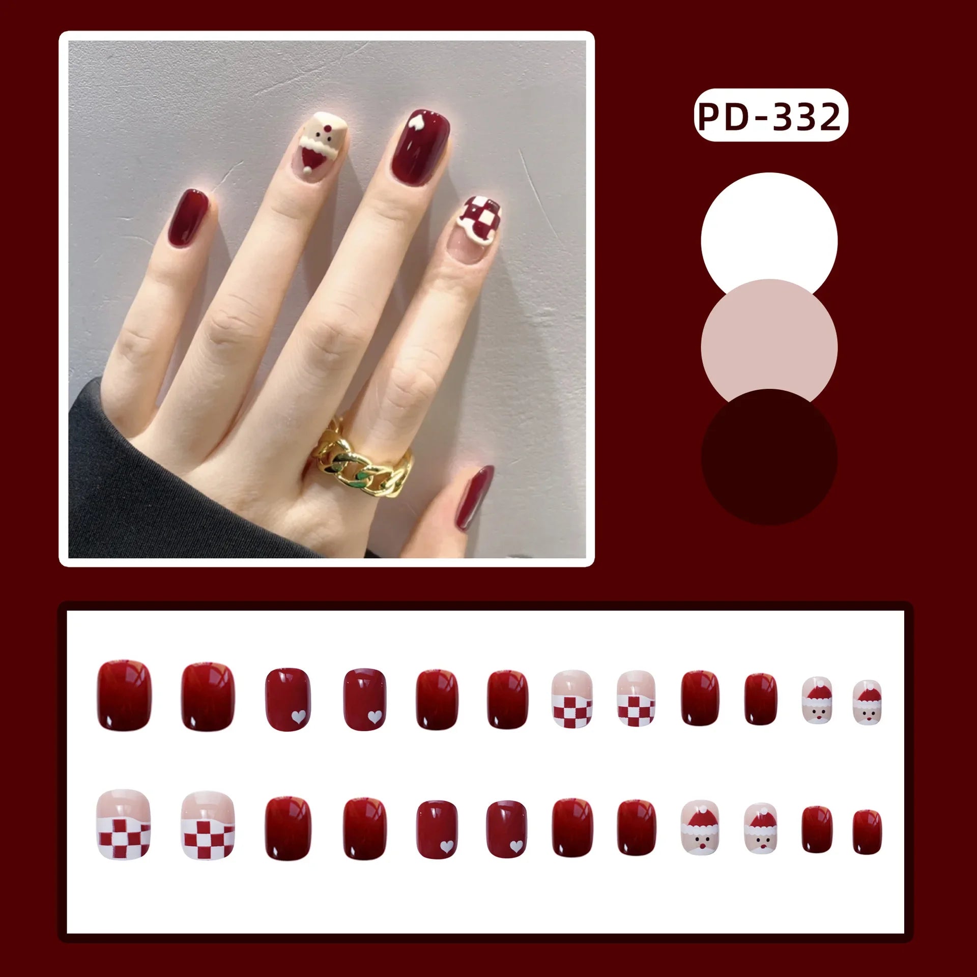 24Pcs Christmas New Purple Rabbit Cute Short False Nails Tips Snowman Elk Pattern Design Wearable Fake Nails Press On Nail Art PD332