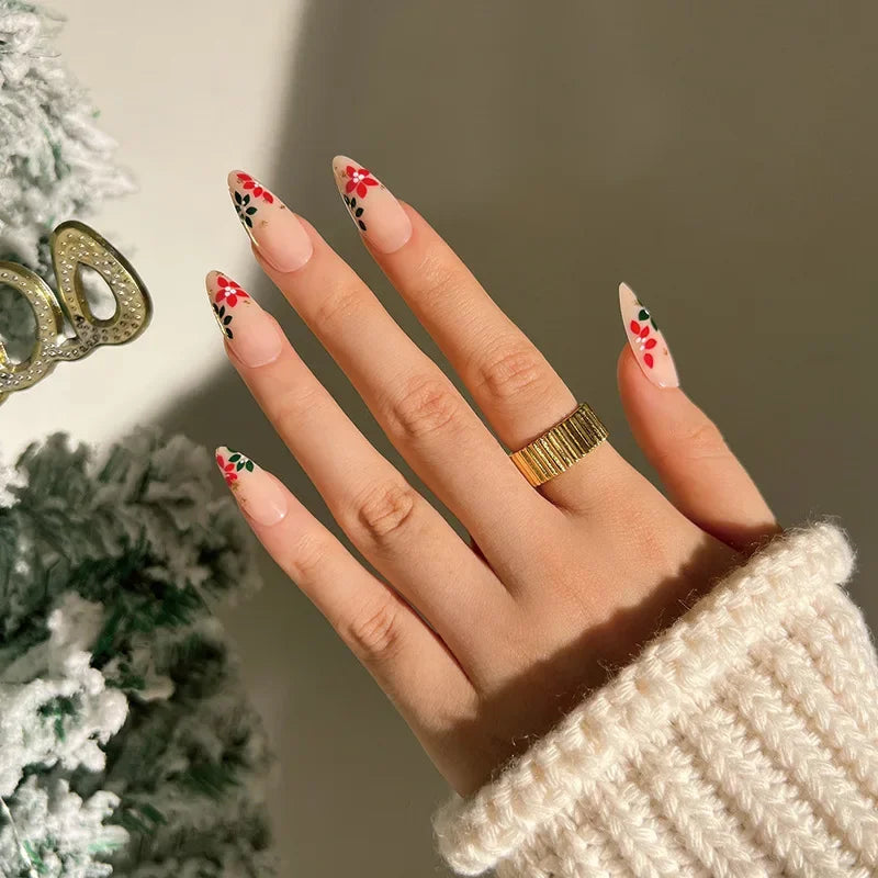 24Pcs Christmas New Purple Rabbit Cute Short False Nails Tips Snowman Elk Pattern Design Wearable Fake Nails Press On Nail Art JP1918
