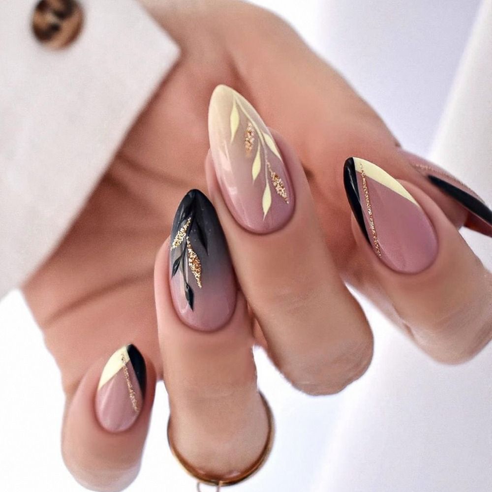 24Pcs Detachable Almond French Full Cover False Nails Silver Butterfly Lines Stiletto Fake Nials Press On Nails DIY Manicure 25
