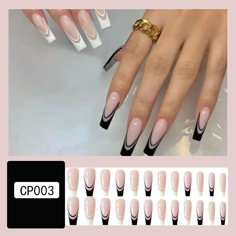 24Pcs Detachable Artificial Fake Nails French Purple Grape Blue wave Design Long Ballet Coffin Press On Nail False Manicure Tips 3