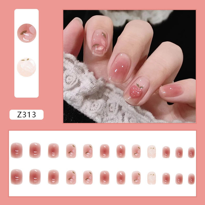 24Pcs Detachable False Nails Rhinestones Blue Wearable Fake Nails Full Cover Nail Tips Fake Nail with Moon Design Press on Nails Z313