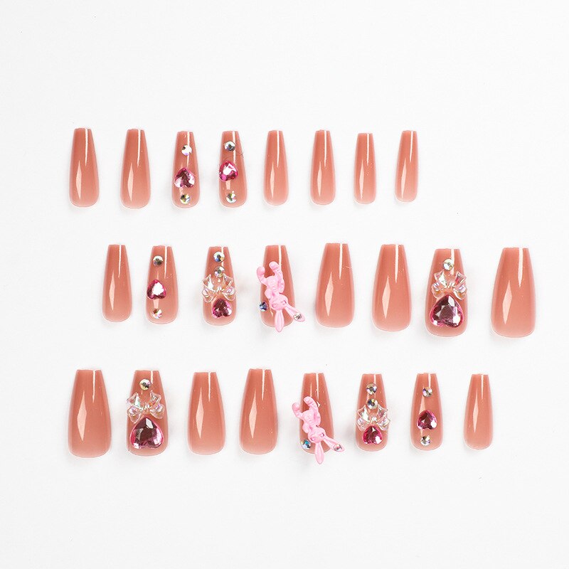 24Pcs Fashion Wearable Nail Art Butterfly Design Detachable Nude Color Coffin Fake Nails with Glue Full Cover Press on Nails MT674JP1302