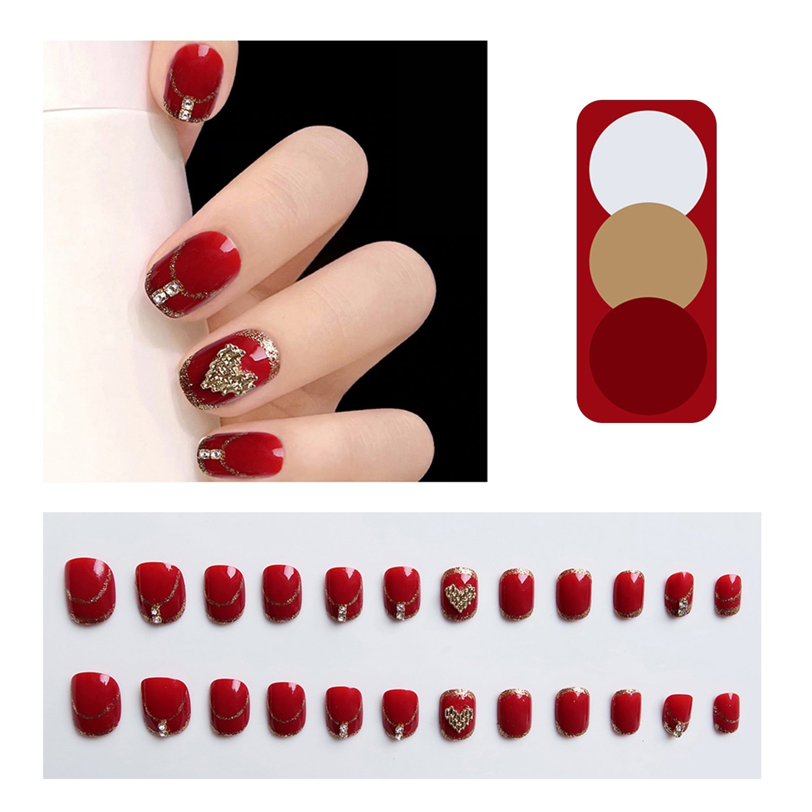 24Pcs Full Cover Fake Nails with 3D White Flower Design Full Cover Press on Fingernails Tips Coffin Head Glitter Red False Nails J4
