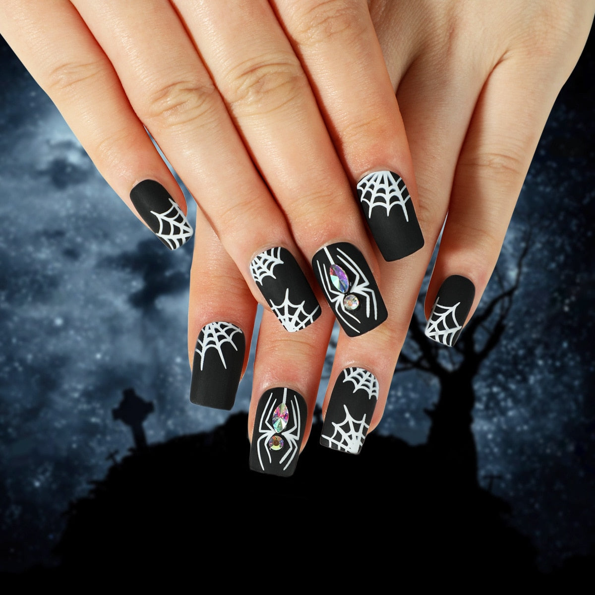 24Pcs Halloween Black Ghost Long Ballet False Nails With Heart Blood Design Halloween Press On Nails Detachable Full Cover Nails 2515