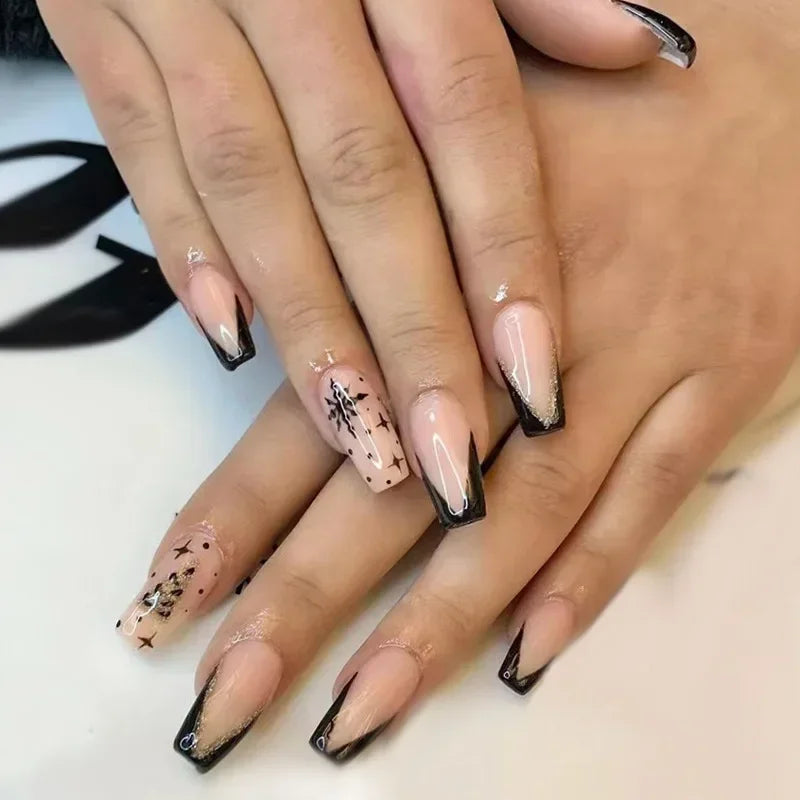 24Pcs Long Ballet Christmas False Nails Wearable Xmas pattern Fake Nails Elk Santa Claus snowflakes Full Cover Press on Nail Tip 22