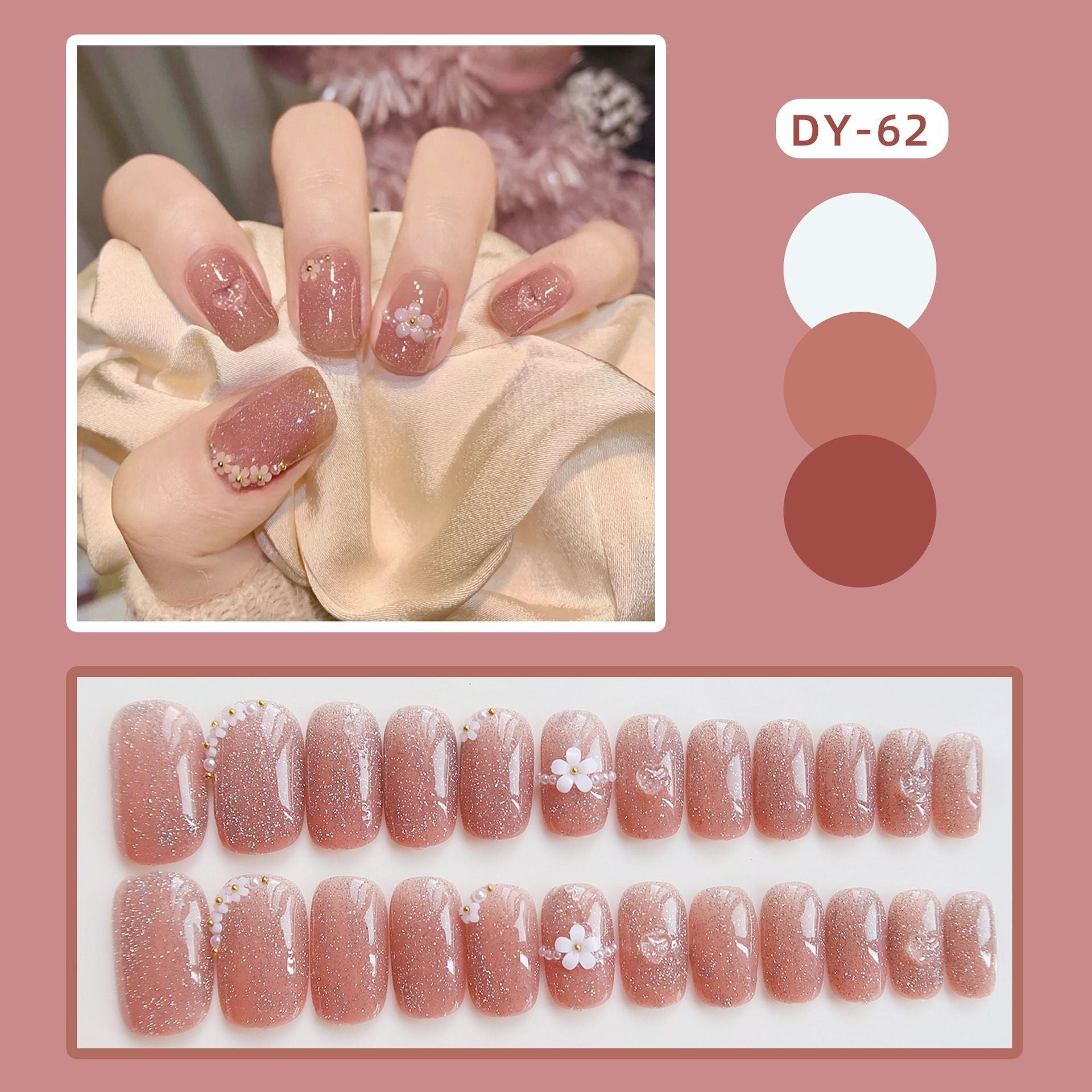 24Pcs Short Square Head False Nails Wearable Cat eye Glitter Sequins Diamond Fake Nails Full Cover Nail Tips Press On Nails 10