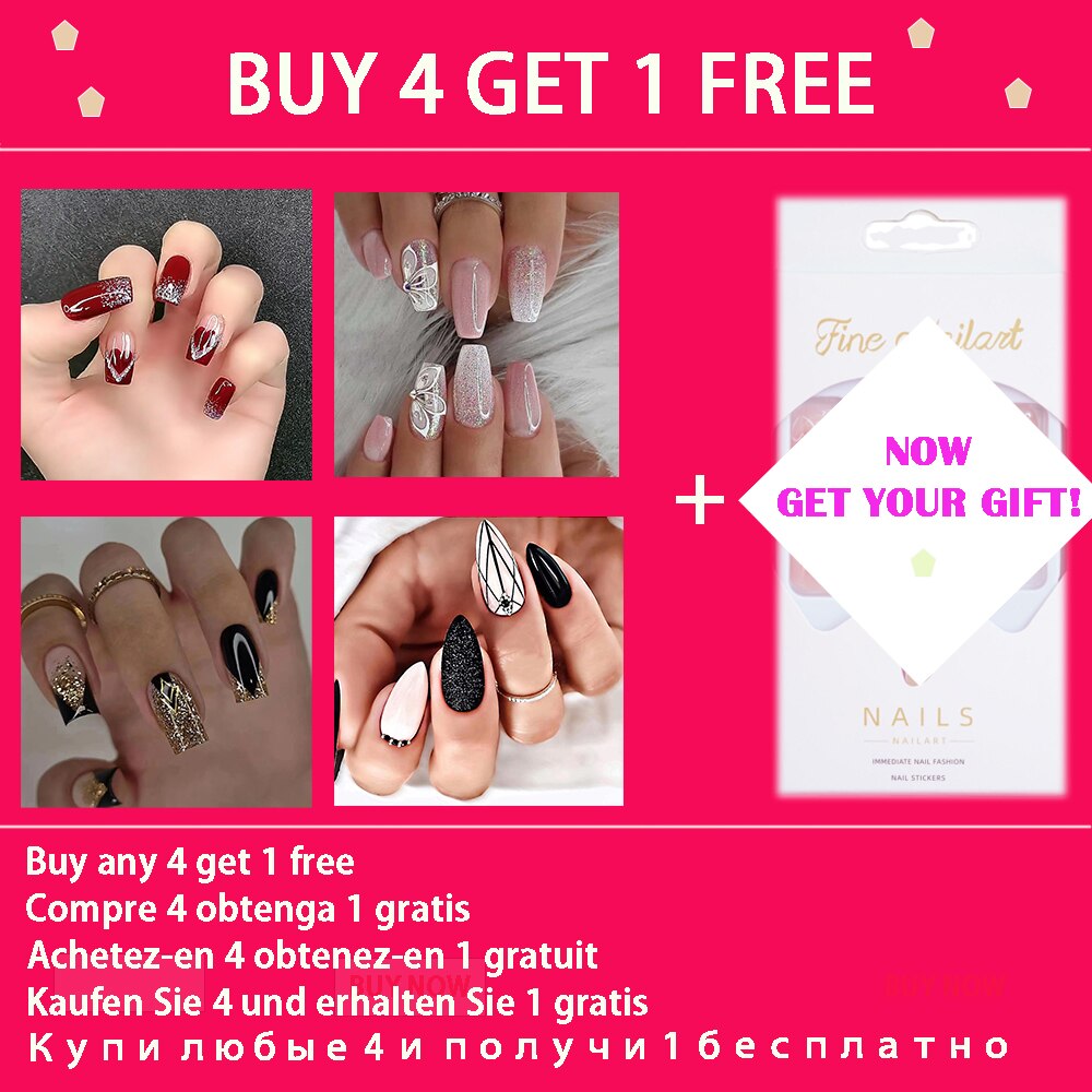 24Pcs Wearable Fake Nails Pink Gradient Glitter Butterfly Rhinestones Full Cover Acrylic Nail Tips With Press Glue Detachable