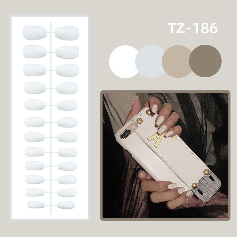 24pc detachable long Stiletto fake nails with Glitter designs french false nails with glue artificial press on nails almond long 186