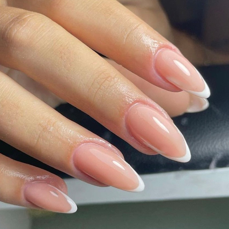 24pc detachable long Stiletto fake nails with Glitter designs french false nails with glue artificial press on nails almond long 2427