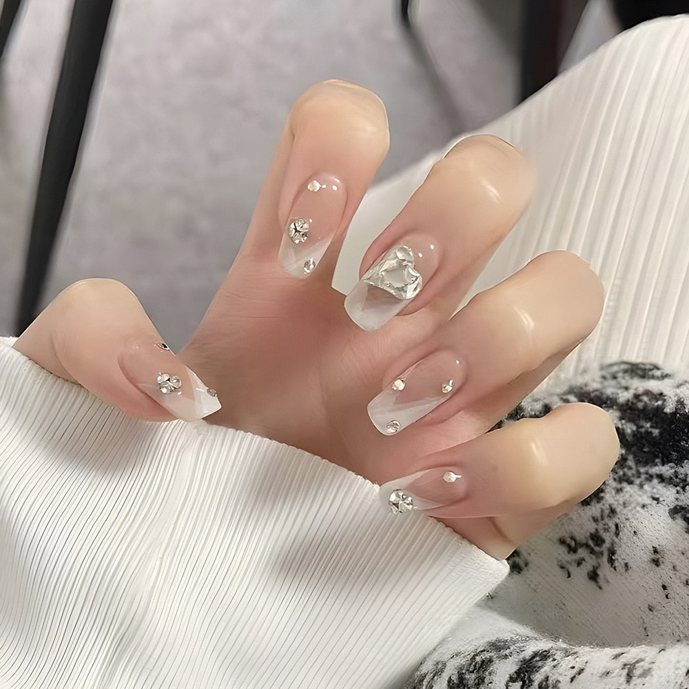 24pcs Ballet False Nail Full Cover Fake Nail Butterfly Love Nails Tip French Coffin Nails Press on Nails DZ178