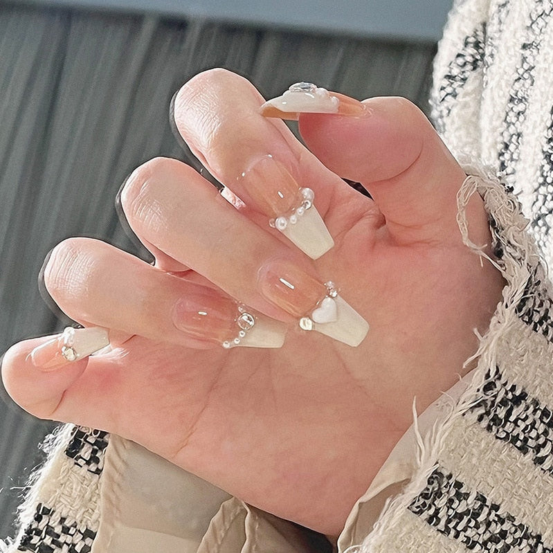 24pcs Ballet False Nail Full Cover Fake Nail Butterfly Love Nails Tip French Coffin Nails Press on Nails CZ070