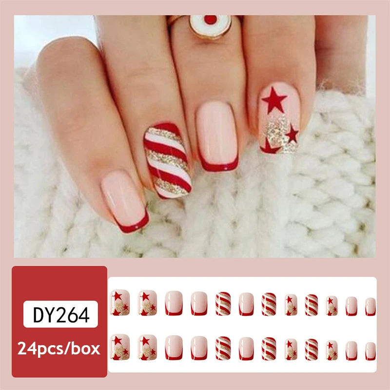 24pcs Christmas False Nail Long Ballet Nail Extension Full Cover Manicure Snowman Wearable Press On Fake Nails Women Nail Decor D1
