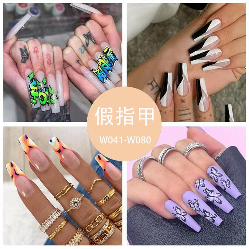 24pcs Douyin 2023 Nail Press on Long Ballet False Nails Extension Tip Reusable Adhesive Y2k Pink Black Sweet Cool Style Manicure Basso & Brooke