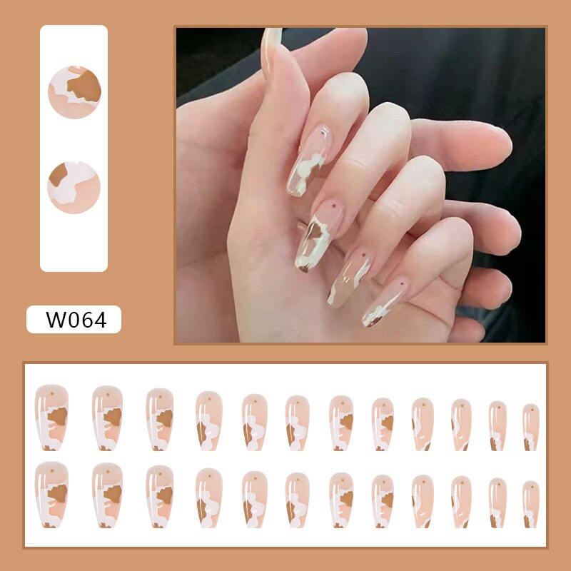 24pcs Douyin 2023 Nail Press on Long Ballet False Nails Extension Tip Reusable Adhesive Y2k Pink Black Sweet Cool Style Manicure W064 IcePermeable Sm