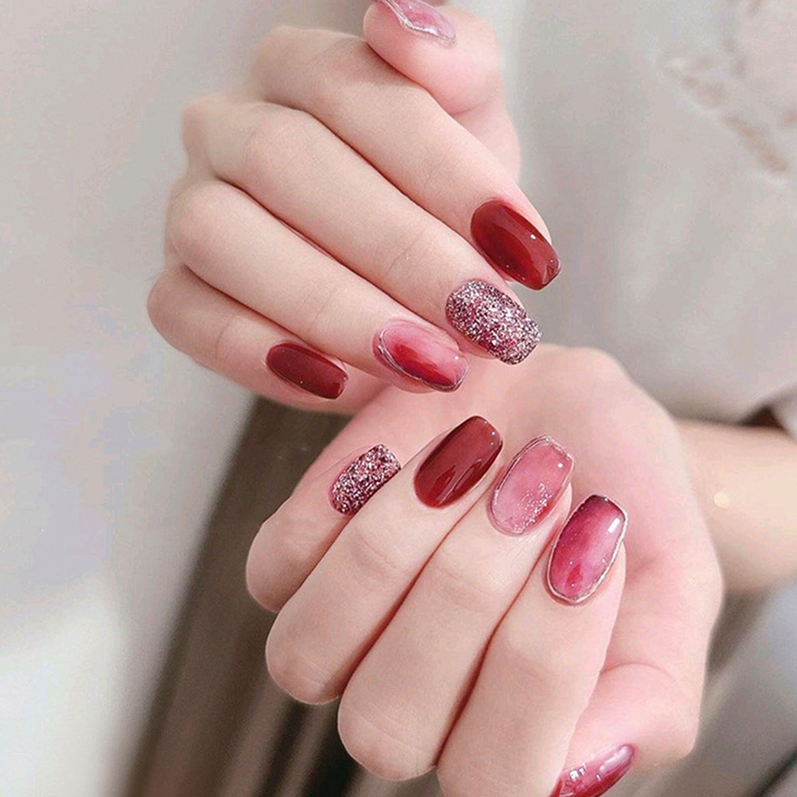 24pcs False Nail French Gold Coffee Color Coffin Fake Nail Patch Wearable Full Cover Nails for Girl Press on Nail Tips Wholesale Spain L4