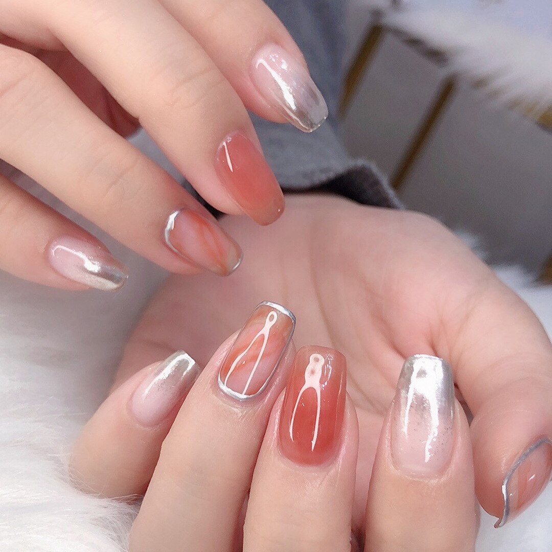 24pcs False Nail French Gold Coffee Color Coffin Fake Nail Patch Wearable Full Cover Nails for Girl Press on Nail Tips Wholesale Spain L2