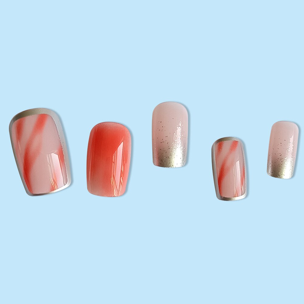 24pcs False Nail French Gold Coffee Color Coffin Fake Nail Patch Wearable Full Cover Nails for Girl Press on Nail Tips Wholesale