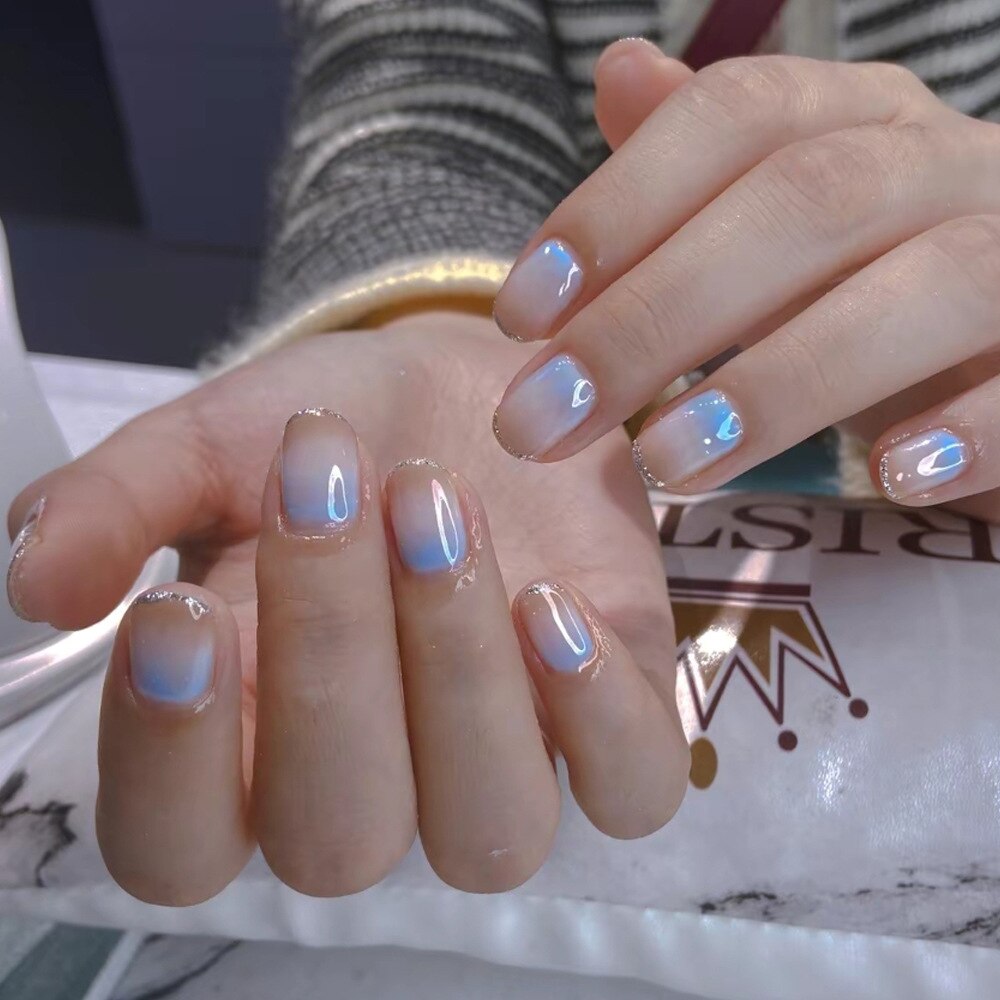 24pcs False Nail French Gold Coffee Color Coffin Fake Nail Patch Wearable Full Cover Nails for Girl Press on Nail Tips Wholesale Spain L3