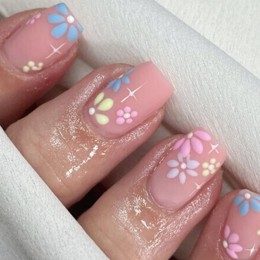 24pcs False Nail Full Cover Fake Nail Elegant Pink Gradient Glitter French Short Nails Coffin Short False Nail Press On Nails 2023-2