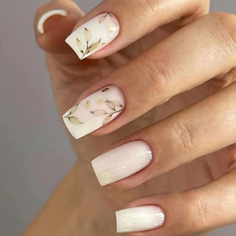 24pcs False Nail Full Cover Fake Nail Elegant Pink Gradient Glitter French Short Nails Coffin Short False Nail Press On Nails AA2