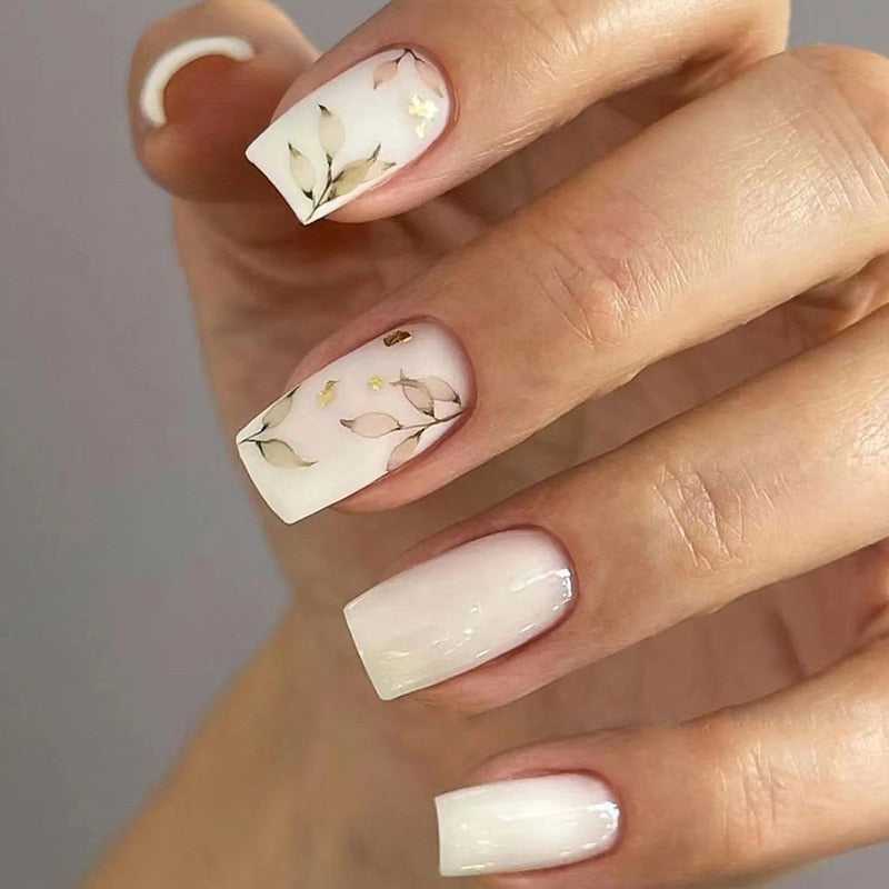 24pcs False Nail Full Cover Fake Nail Elegant Pink Gradient Glitter French Short Nails Coffin Short False Nail Press On Nails AA2