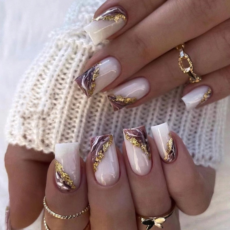 24pcs False Nail Full Cover Fake Nail Elegant Pink Gradient Glitter French Short Nails Coffin Short False Nail Press On Nails A4