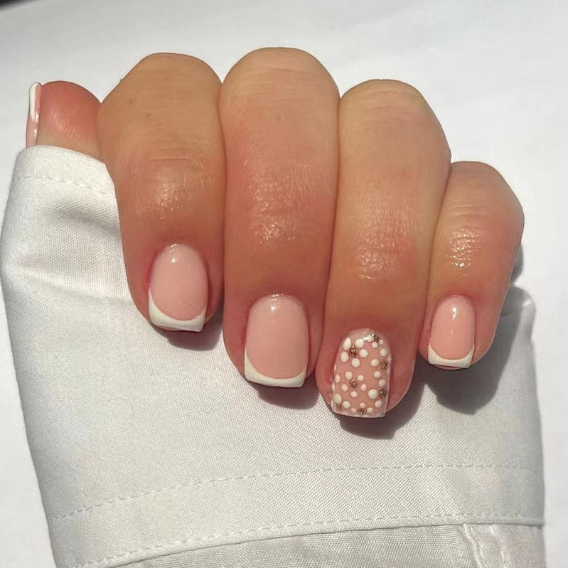 24pcs False Nail Full Cover Fake Nail Elegant Pink Gradient Glitter French Short Nails Coffin Short False Nail Press On Nails 2023-9