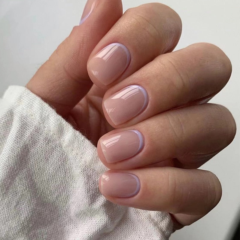 24pcs False Nail Full Cover Fake Nail Elegant Pink Gradient Glitter French Short Nails Coffin Short False Nail Press On Nails 2023-4