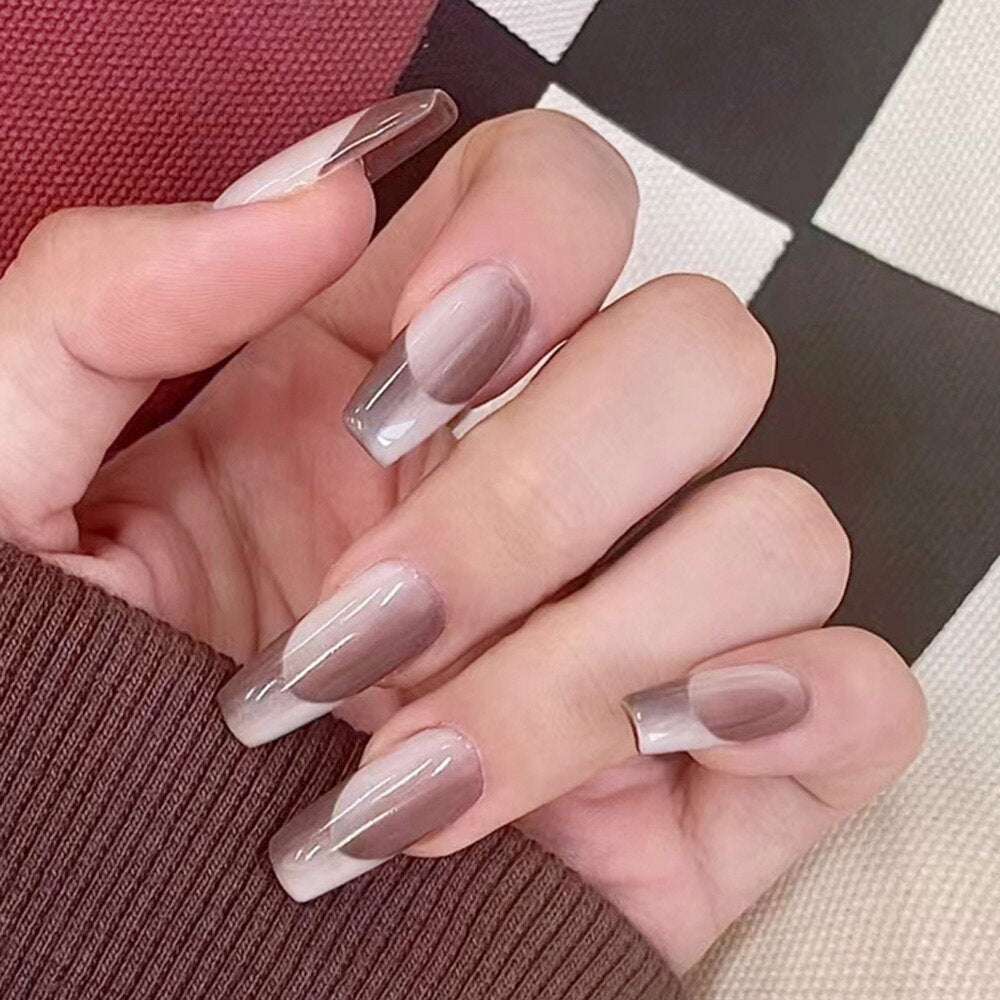 24pcs Gradient Ballet False Y2k Nails Press On Long Coffin French Nail Tips Full Cover Acrylic Fake Nails Stickers F8
