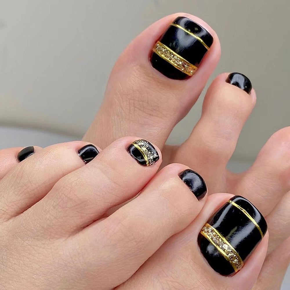24pcs Ins Flowers Press On Toenails Full Cover French Style Summer Flower Design Beach Acrylic Toe Nail Patch For girls Women Spain T7