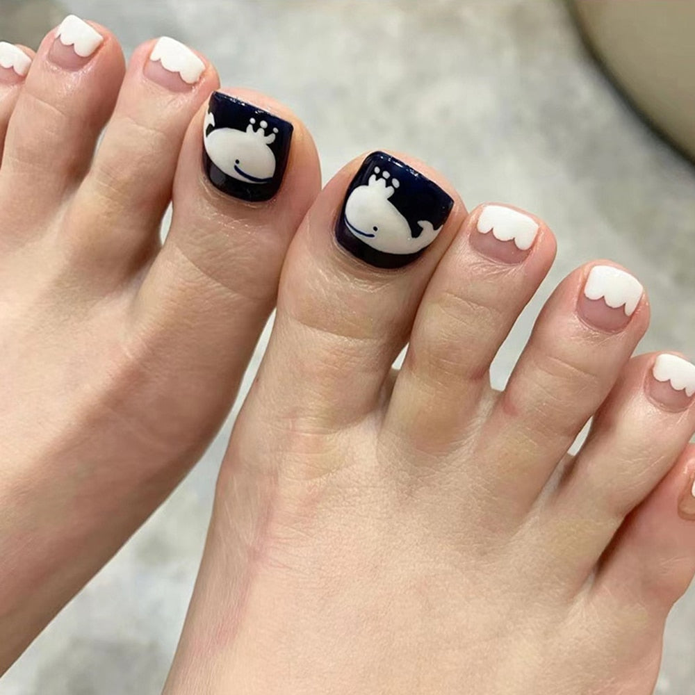 24pcs Ins Flowers Press On Toenails Full Cover French Style Summer Flower Design Beach Acrylic Toe Nail Patch For girls Women Spain T5