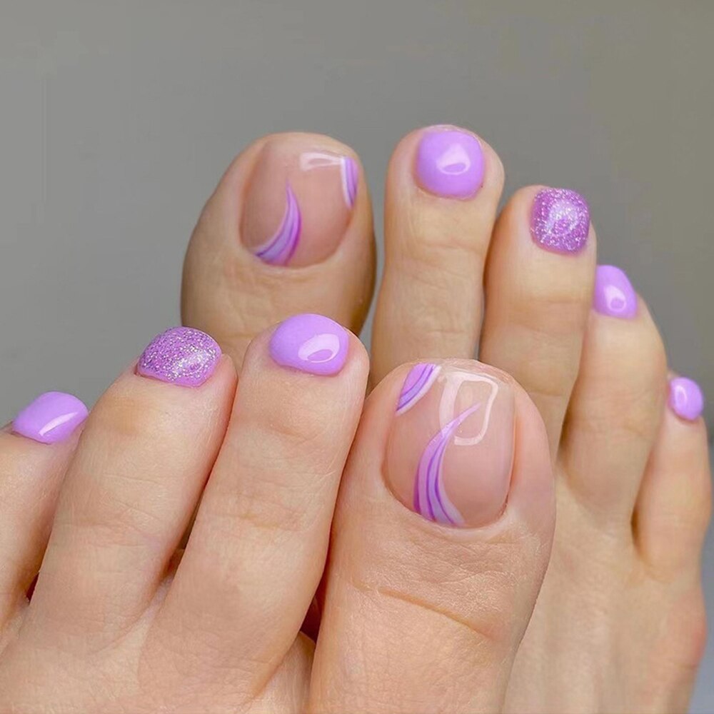 24pcs Ins Flowers Press On Toenails Full Cover French Style Summer Flower Design Beach Acrylic Toe Nail Patch For girls Women Spain T2