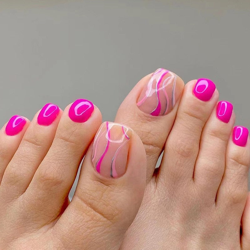 24pcs Ins Flowers Press On Toenails Full Cover French Style Summer Flower Design Beach Acrylic Toe Nail Patch For girls Women Spain T1