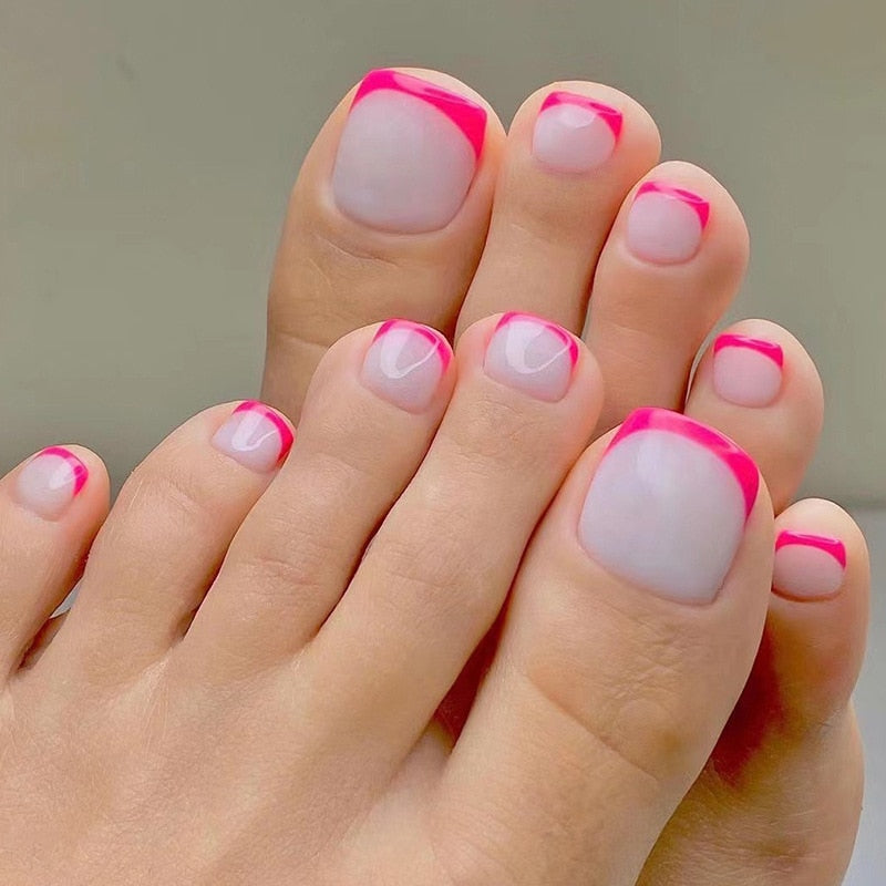 24pcs Ins Flowers Press On Toenails Full Cover French Style Summer Flower Design Beach Acrylic Toe Nail Patch For girls Women Spain T3