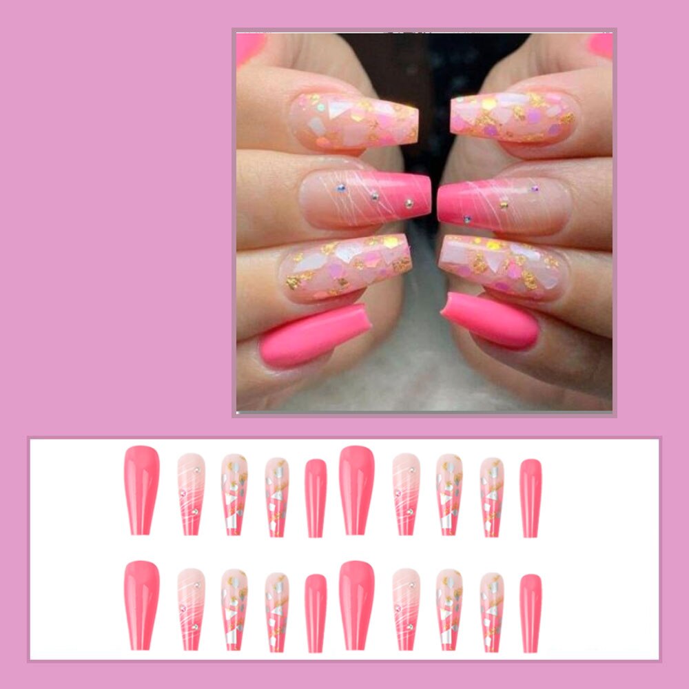 24pcs Matte Fake Nails Extra Long Ballerina Coffin Dark Blue Colorful Rhinestone Decals False Nails with designs Nail Art NEW 5