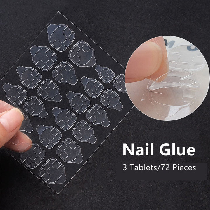 24pcs Nail Art Fake Nails with Glitter and Lines in Shape of Water Drop Square Press on False Nails With Glue and Wearing Tools Nail Glue
