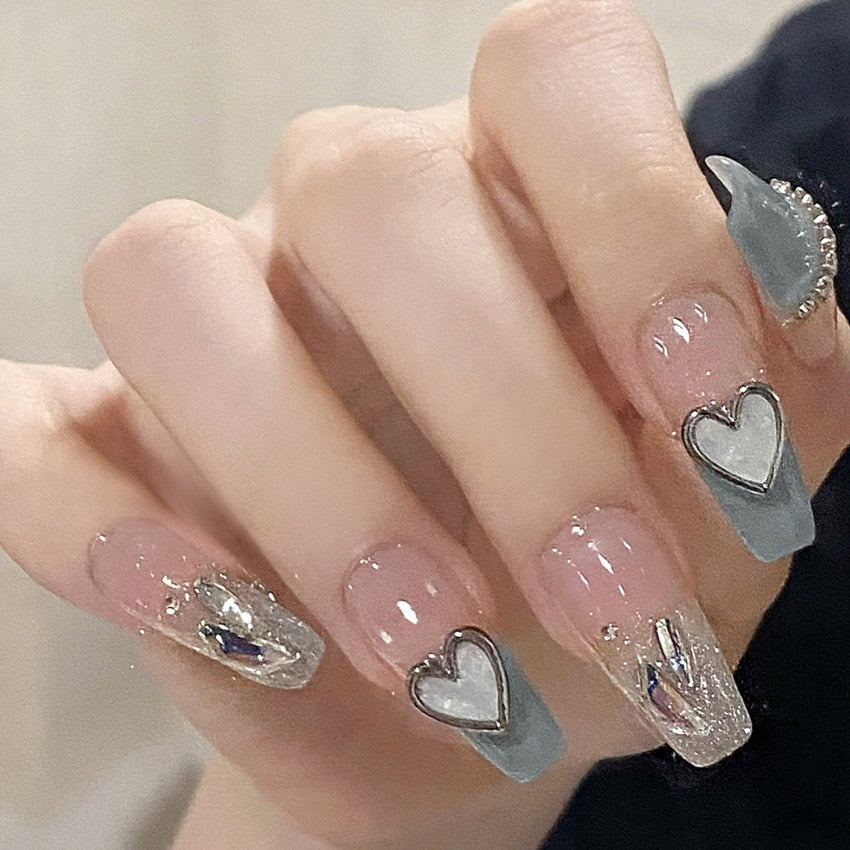 24pcs Rhinestone Design Fake Nails Shiny Bridal Women Lady party nail DIy Decorations Press On nail Tips False Nail Patch Spain 1008412