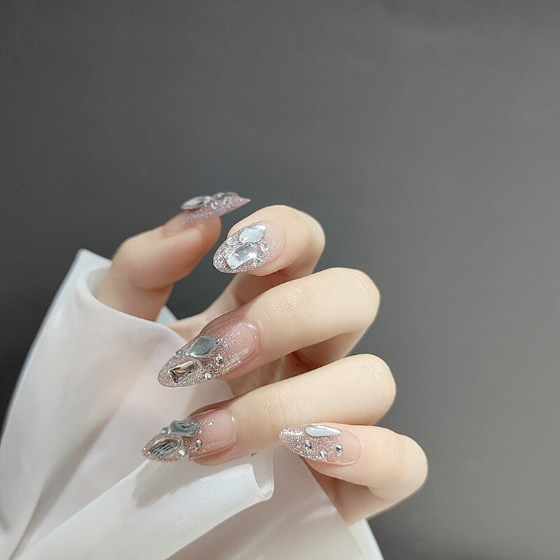 24pcs Rhinestone Design Fake Nails Shiny Bridal Women Lady party nail DIy Decorations Press On nail Tips False Nail Patch Spain 380308
