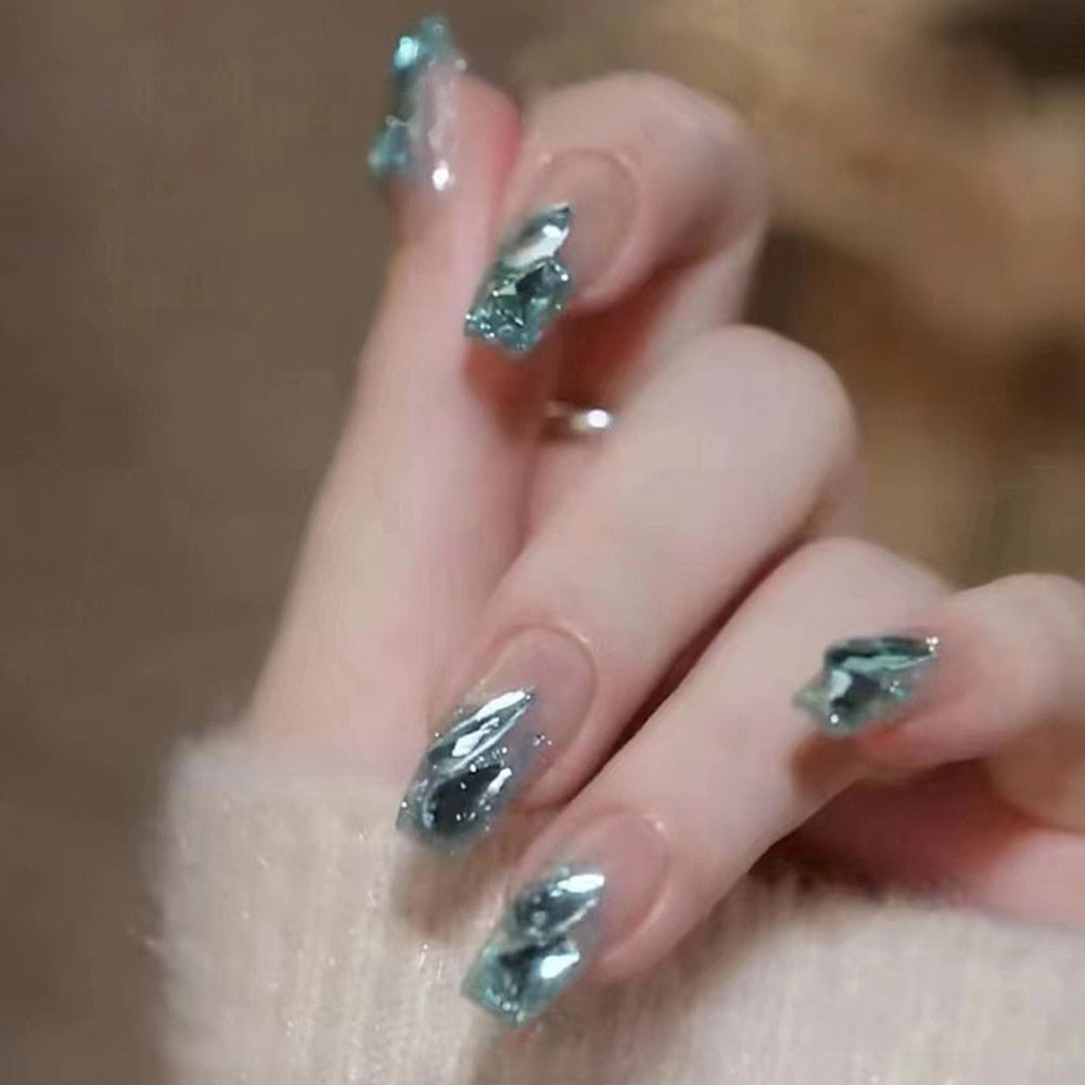 24pcs Rhinestone Design Fake Nails Shiny Bridal Women Lady party nail DIy Decorations Press On nail Tips False Nail Patch Spain 392831