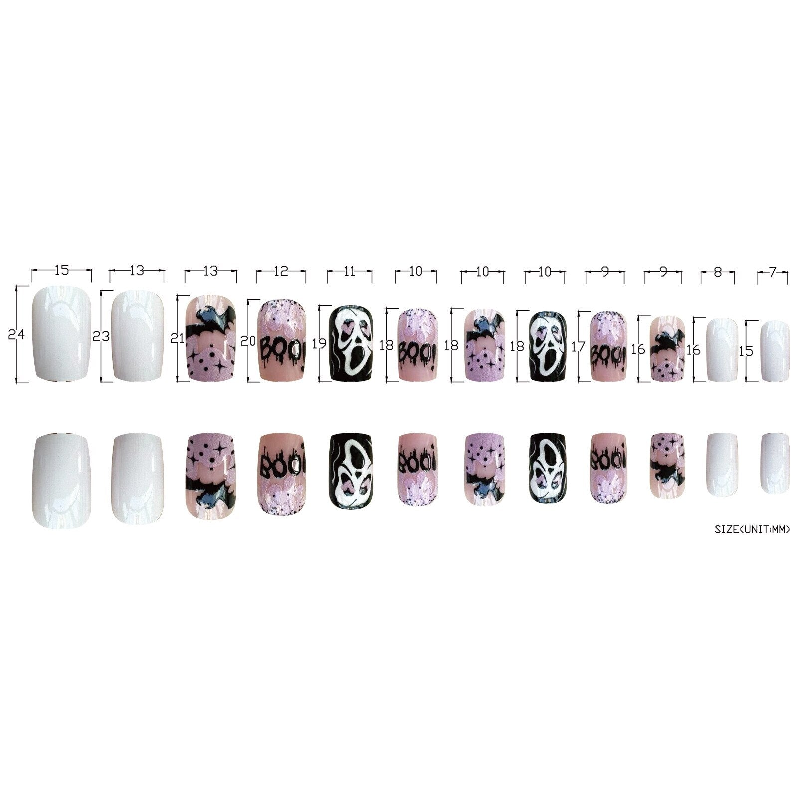 24pcs Sweet Cool Pink Black False Nails Halloween Skull Batch Pattern Design Press On Nail Patch Wearable Artificial Nail Tips